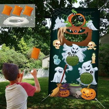 Halloween Games Pumpkin Ghost Toss Game Banner with 4 Bean Bag for Kids Adults Indoor Outdoor Halloween Party Favors Party Decorations 